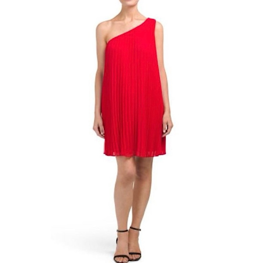 Likely One-Shoulder Red Pleated Mini Dress Sz 0